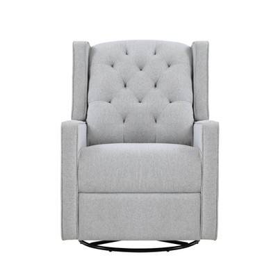 Bryton Gray Tufted Brushed Tweed Swivel Recliner Accent Chair
