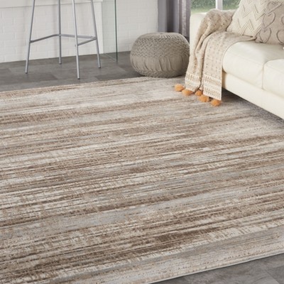 Ivory Grey Abstract Synthetic Rectangular Area Rug 8' x 11'
