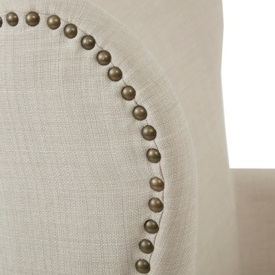 Elegant Natural Wood Wingback Accent Chair with Nailhead Trim