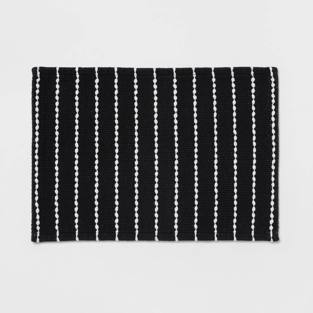 Photos - Bath Mat 20"x30" Performance Plus  Striped Black - Threshold™ Black Striped