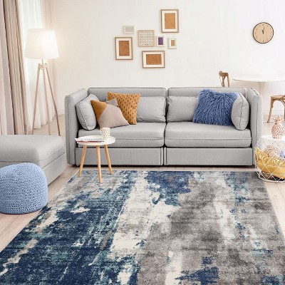 Aurora Breeze Blue Abstract Synthetic 8' x 10' Area Rug