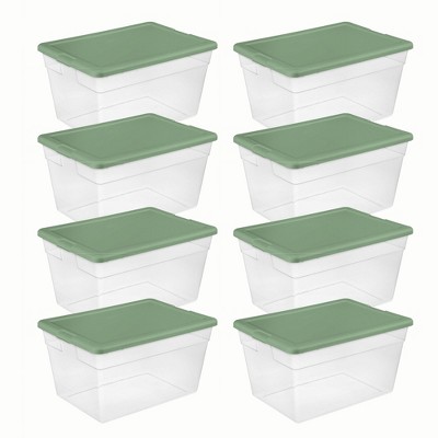 Sterilite Stackable 56 Quart Storage Tote, Clear with Marine Blue Lid (16 Pack)