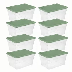 Sterilite Stackable 56 Quart Storage Tote Organizing Home and Office Containers with Secure Latching Lid and Built In Handles, (8 Pack)