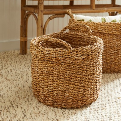 Natural Seagrass Oval Storage Basket Set with Handles