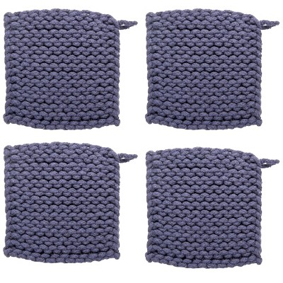 TAG Midnight Blue Crocheted Cotton Trivet Potholder – 8"x8", Heat-Resistant with Hanging Loop, Machine Washable, Protect Hands and Surfaces Set of 4