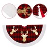 Christmas Tree Skirt, Buffalo Plaid 48 Inch Red & Black Xmas Tree Skirt - Reindeer Design, Faux Fur Pom Pom Trim for Indoor Holiday Party Decorations - 2 of 4