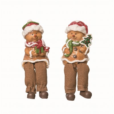 Transpac Small Resin Gingerbread Shelf Sitter Set of 2 Christmas Home Decorations