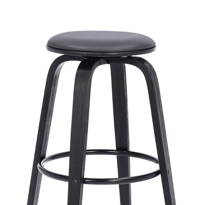 29" Swivel Backless Barstool in Gray Faux Leather and Black Wood
