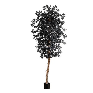 Nearly Natural 6-ft Artificial Halloween Black Ficus Tree with Natural Trunk - 1 of 1