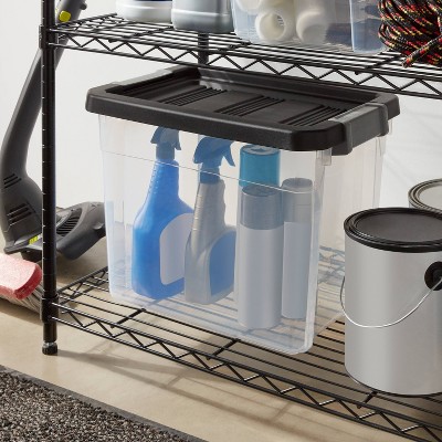 30-Quart Clear Plastic Stackable Storage Box with Black Lid