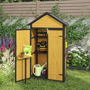 Outdoor Storage Cabinet Tool Shed, Lockable Wooden Garden Shed with Waterproof Roof, Removable Shelves, Fold-Up Table for Patio - 1 of 4