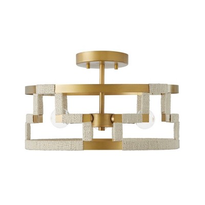 Capital Lighting Hala 3 - Light Semi-Flush Mount in  Bleached Natural Jute/Patinaed Brass