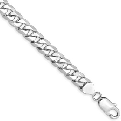 Black Bow Jewelry Men's 7.25mm 14k White Gold Solid Beveled Curb Chain Necklace