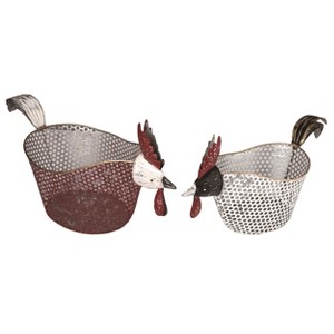 Transpac Metal 21" Multicolor Spring Rustic Chicken Baskets Set of 2 - 1 of 2