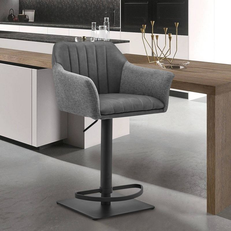 Erin Adjustable Barstool with Gray Faux Leather Fabric - Black Metal Finish - Armen Living, 3 of 10