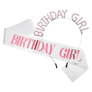 Unique Bargains Birthday Letter Sash Headband Silver Tone Pink - 1 of 4