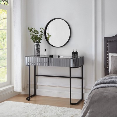 GlasFlength Stylish Multifunctional Vanity Tables with Ample Storage for Bedroom or Cloakroom Decor, Modern Design Style, Gray,39.4”*17.7”*29.3"