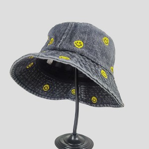 Anna-Kaci Women's Denim Bucket Hat Foldable with Smiley Face Embroidery - 1 of 4