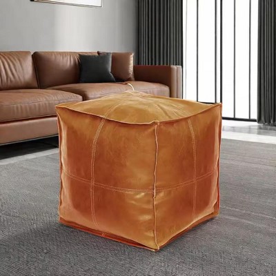 Nicbex 17" Ottoman Square Unstuffed Handmade Leather Ottoman Pouf Footsrool for Reading Room, Bedroom