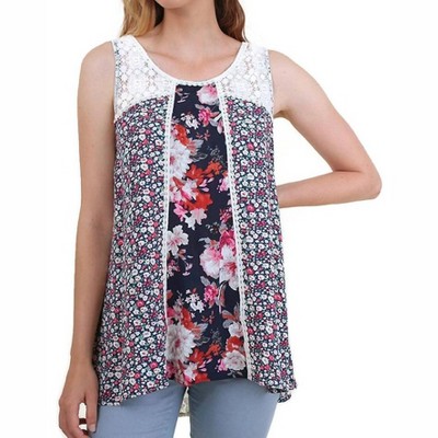 Women's Twin Print Lace Sleeveless Top - umgee