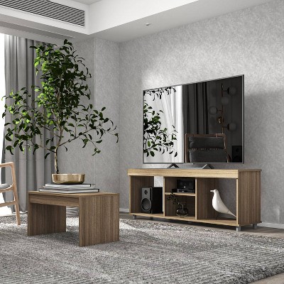 Polifurniture 2-Piece Walnut Living Room Set with TV Stand and Coffee Table
