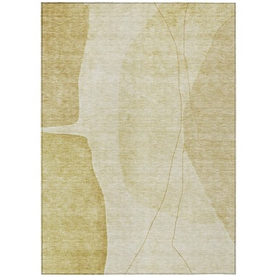 Gold Wheat And Beige Abstract Washable Indoor Outdoor Area Rug