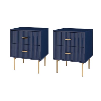 Set of 2 Conrad 2-Drawer Nightstand with Metal Legs | HULALA HOME