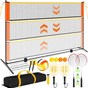 PLAYAPUT 3-in-1 Adjustable Height Volleyball Badminton Pickleball Net Set , Orange - 1 of 4