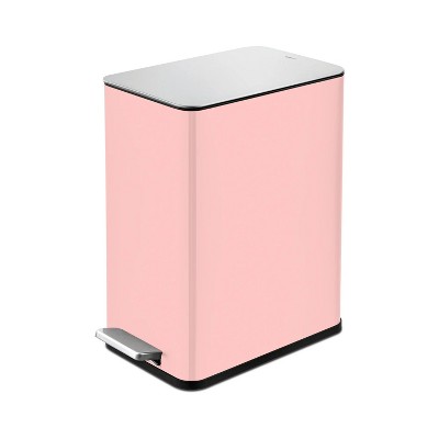 LunaLulinlk Pink Stainless Steel 2.6 Gallon Trash Can, Step-Up Bathroom Trash Can