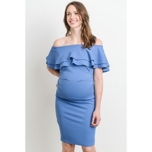 Hello Miz Women's Off Shoulder Double Ruffle Maternity Dress - 1 of 4