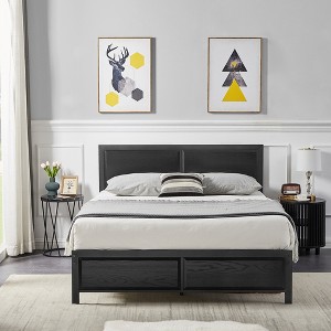 Twin/Full/Queen Size Bed Frame with Wood Headboard and Footboard, 14 Inch Platform Mattress Foundation, No Box Spring Needed Bed - 1 of 4