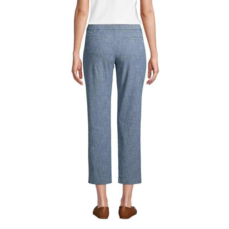 Lands' End Women's Tall Mid Rise Chambray Pull On Crop Pants, 2 of 5