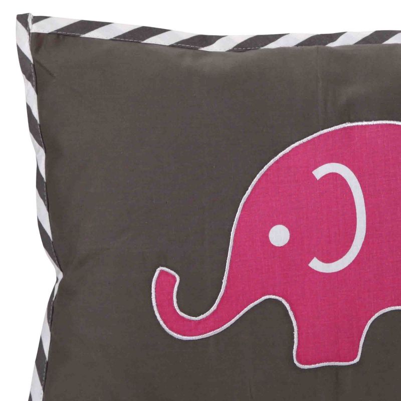 Bacati - Elephants Pink/Grey Throw Pillow, 3 of 6