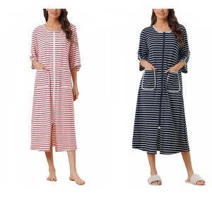 Day & Night Drops ディ・ナイトドロップセット INSPIRE CHIC Women's 2 Pack Zip Front 3/4 Sleeve Nightgown Striped