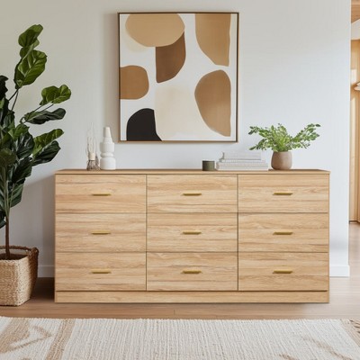 Modern Natural Bedroom 9 Drawer Dress - Ample Storage Space, Wide Drawer Box, Sturdy And Safe