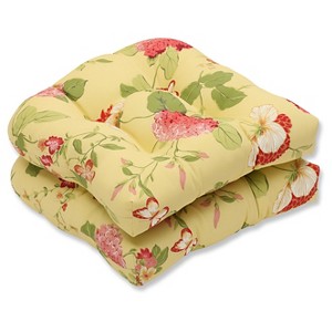 Outdoor 2-Piece Wicker Seat Cushion Set - Yellow/Red Floral