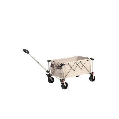Folding Four-Wheel Wagon, Folding Four-Wheel Wagon W/All-Terrain Wheels, Heavy-Duty Garden Cart With Adjustable Handle, Outdoor Multi-Purpose Wagon