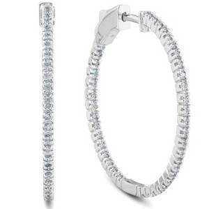 Pompeii3 .63Ct Diamond Inside Outside Hoops Womens Earrings 14k White Gold 1.25"Tall - 1 of 2
