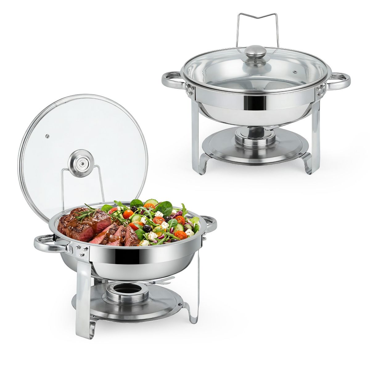 Garvee Chafing Dishes for Buffet, 2 Pack Round Chafing Dish Buffet Set, 5 QT Chafer Food Warmer with Lid, Food Warmers for Parties Catering Events - thumbnail 2