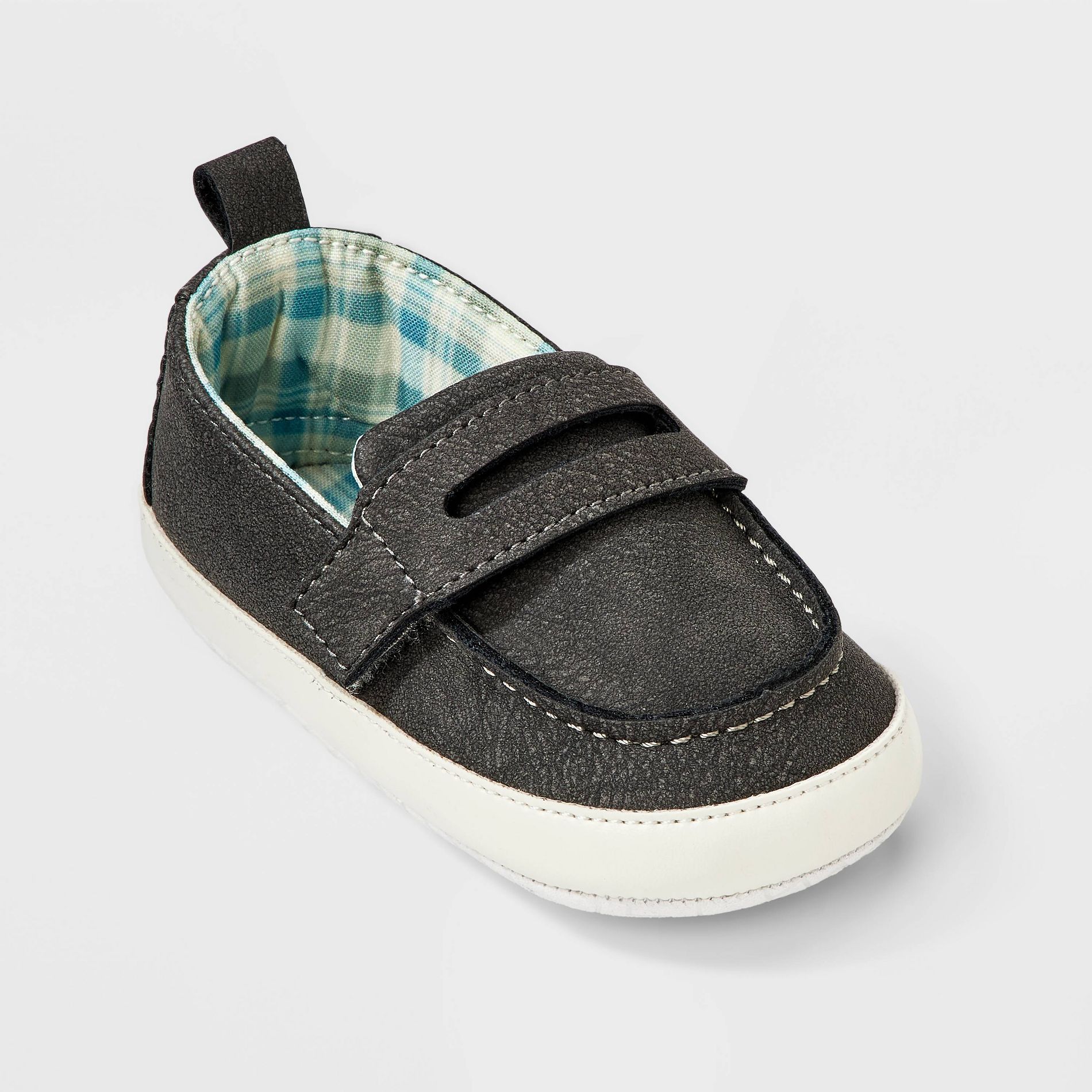 Baby Boys' Plaid Lining Moccasin Crib Shoes - Cat & Jack™ Black 0-3M