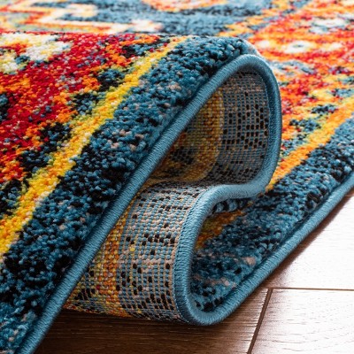 Blue Square Stain-Resistant Synthetic Non-Slip Rug 79" x 79"