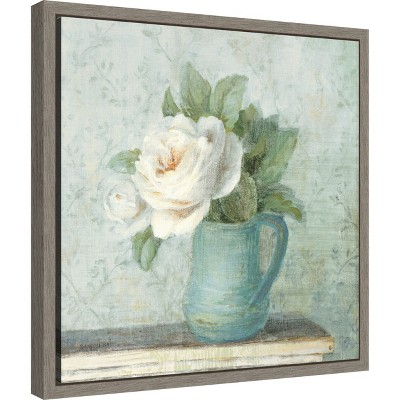 16-inch Square White and Blue Floral Canvas Print