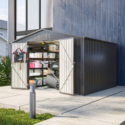 Outdoor Garden Aluminium Frame Tools Storage Shed,Backyard Pet Room,Metal Garbage Room with Lockable Door and Floor Frame-Coolbibila