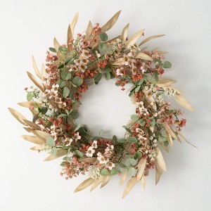 Sullivans Artificial 24" Rust Flower Eucalyptus Wreath - 1 of 4