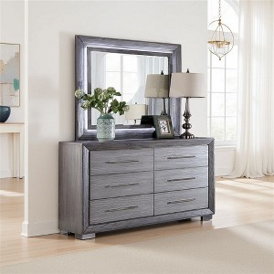 Royal Hampton Dresser Mirror, White LED Lights, 46 Inch Gray Solid Wood Frame - 1 of 4