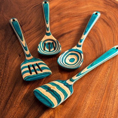 Baltique 7pc Mykonos Kitchen Utensil Set: Wooden Cooking Utensils, Spurtle, Large Soup Utensil, Blue, Hand Wash — фото 5