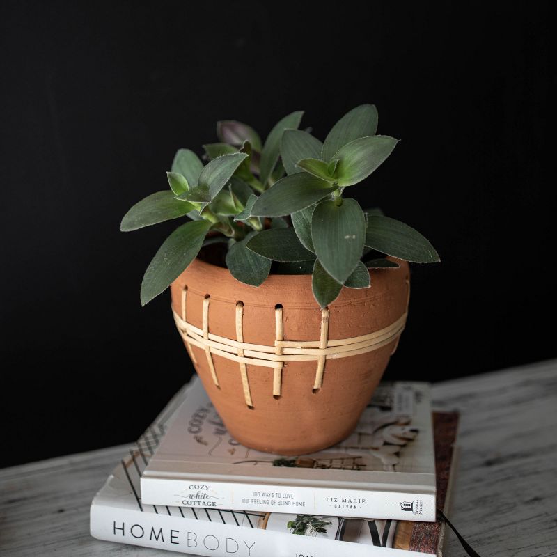Woven Terracotta Terracotta & Rattan Planter - Foreside Home & Garden, 5 of 7