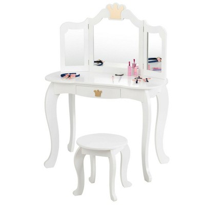 Trinity Kids Vanity, Princess Makeup Desk Dressing Table With Tri-fold  Mirror & Storage Shelves(white) : Target