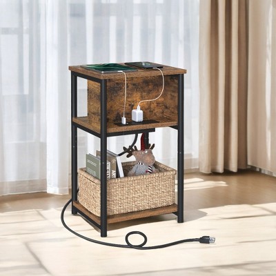 End Table with Built-in Charging Station 3-Tier Nightstand with USB Ports and Power Outlets Side Table for Living Room