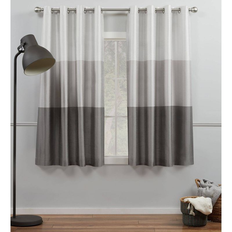 Set of 2 Chateau Striped Faux Silk Light Filtering Grommet Top Window Curtain Panels - Exclusive Home, 3 of 8